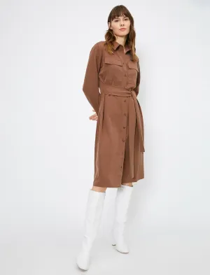 14998 Camel Tie Waist Shirt Dress