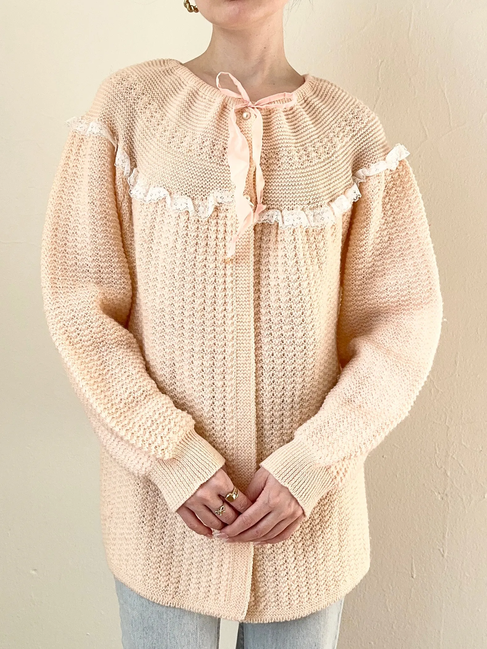 1950s Peach Bed Jacket Sweater (M)