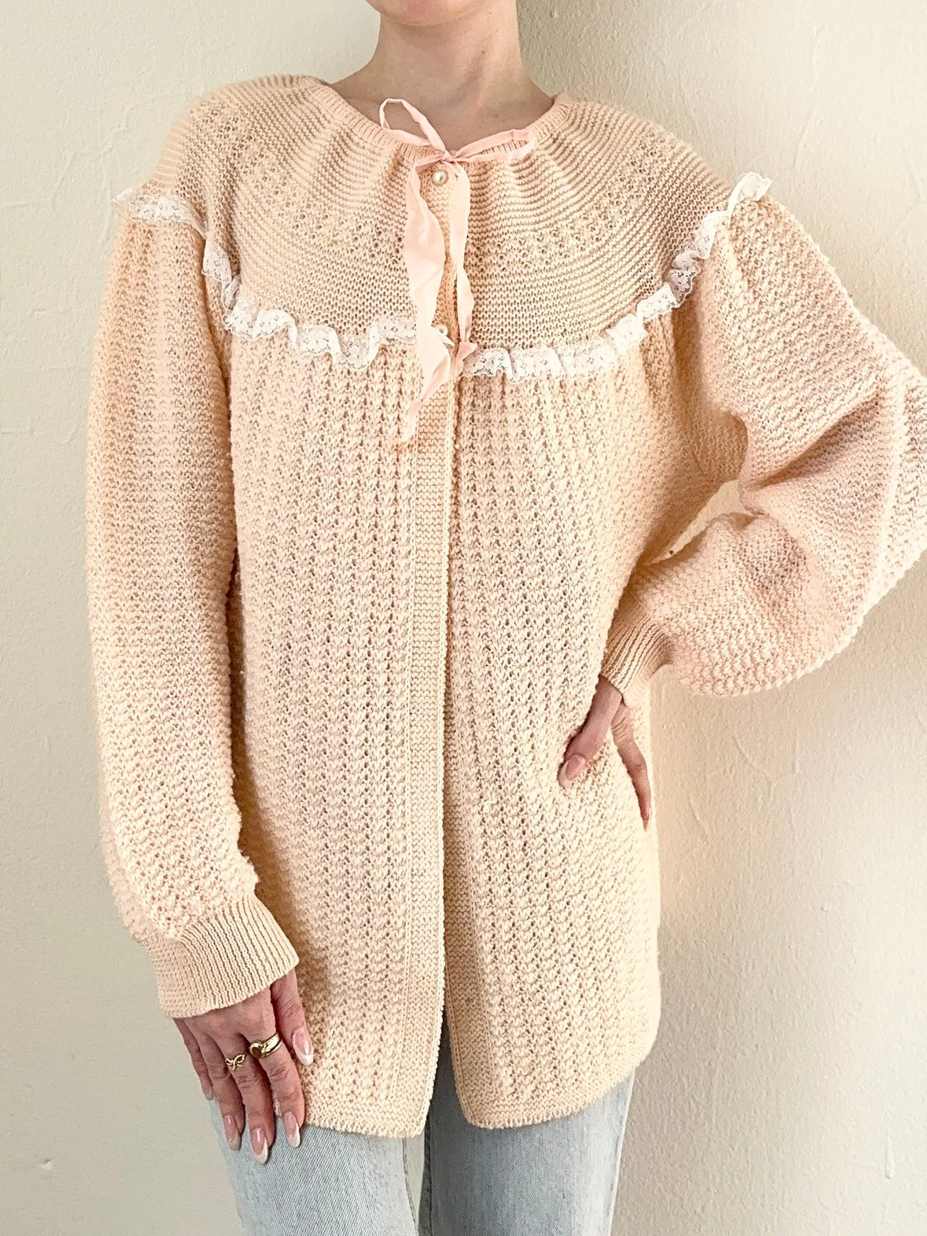 1950s Peach Bed Jacket Sweater (M)