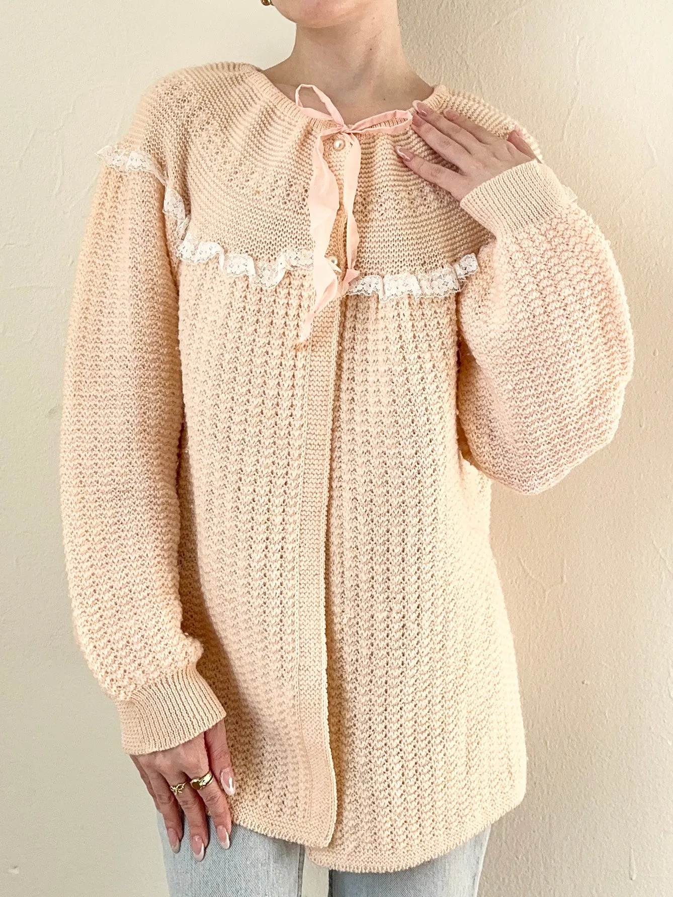 1950s Peach Bed Jacket Sweater (M)