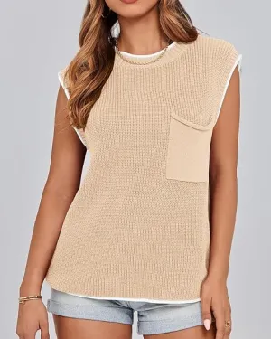 2025 Sleeveless Crewneck Ribbed Knit Pullover Vest