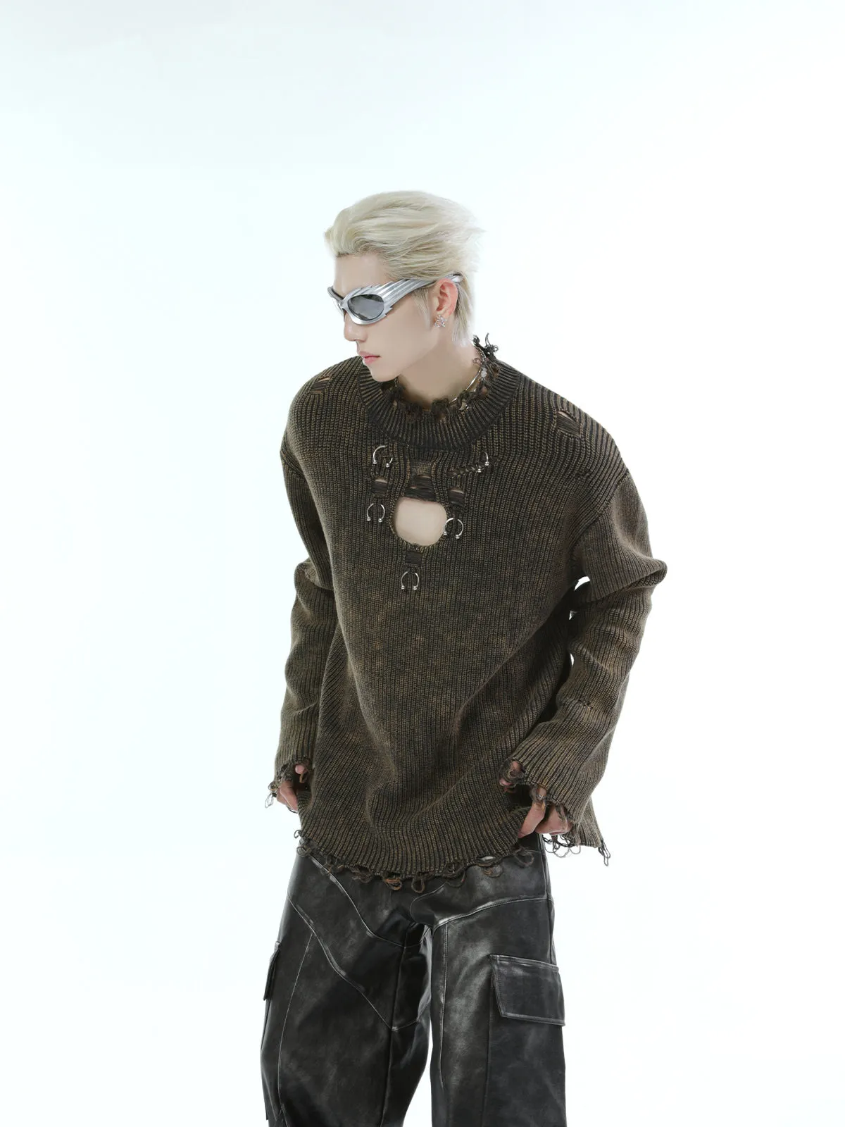 【24s Nov.】Metallic Hollow Raw Edge Design Knitted Sweater