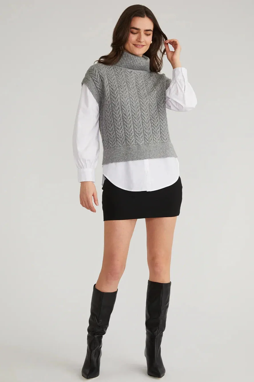 525 America Sofia: Mixed Media Layered Turtleneck Sweater