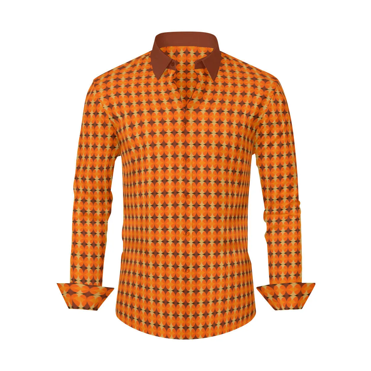 60s 70s Style Shirt, 70s Clothing Men, Vintage Style Shirt, Orange Brown Shirt Men, Hippie Shirt, 70s Hippie Style, Hipster Shirt Men