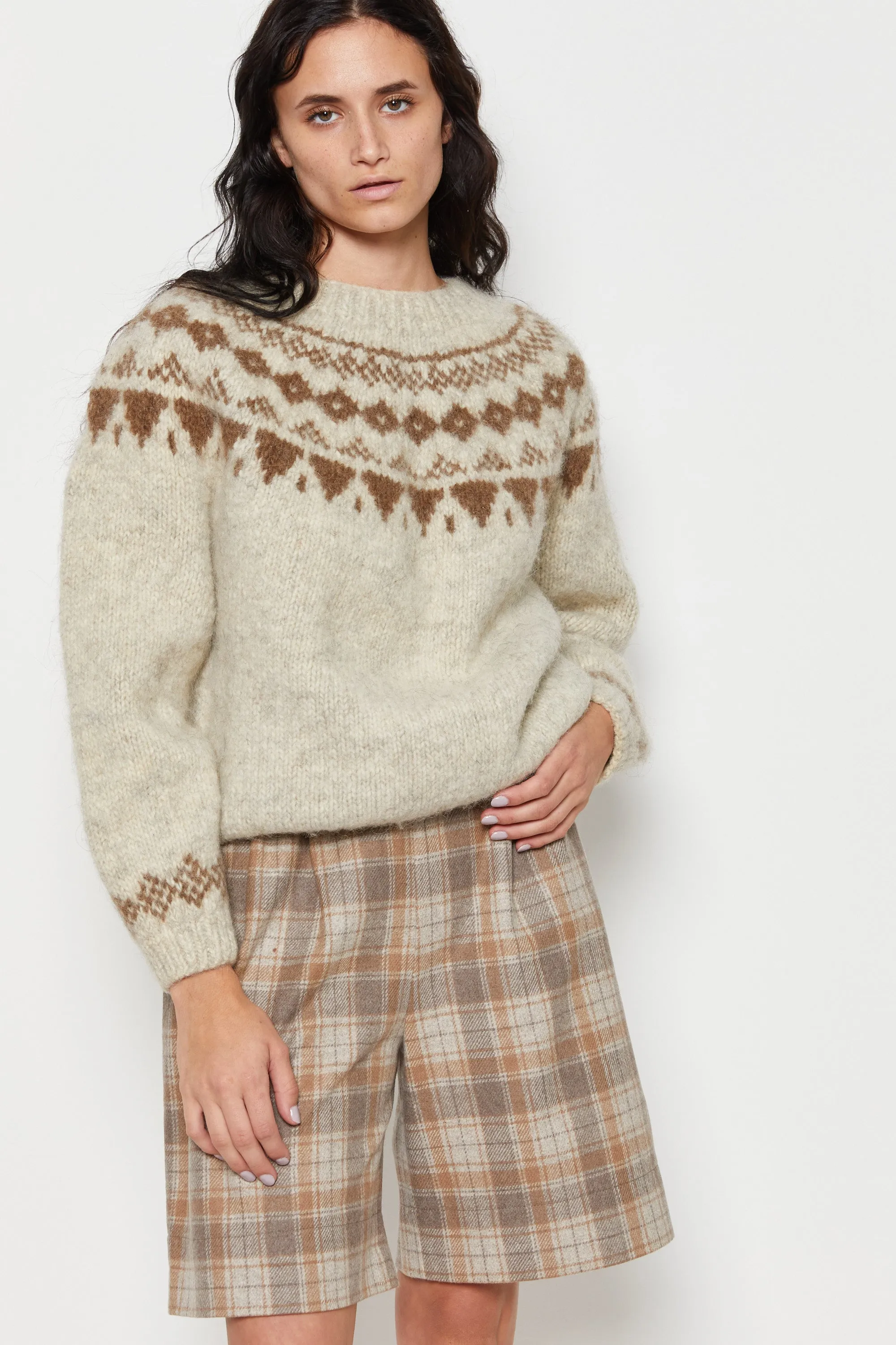 70s Oatmeal Fair Isle Wool Sweater M