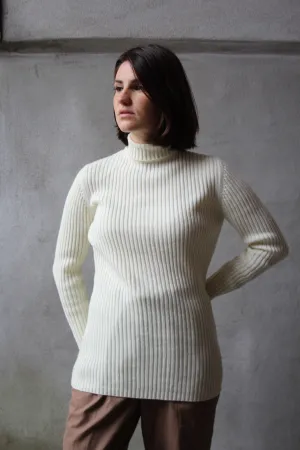 70s Ribbed Cream Turtleneck XS-M