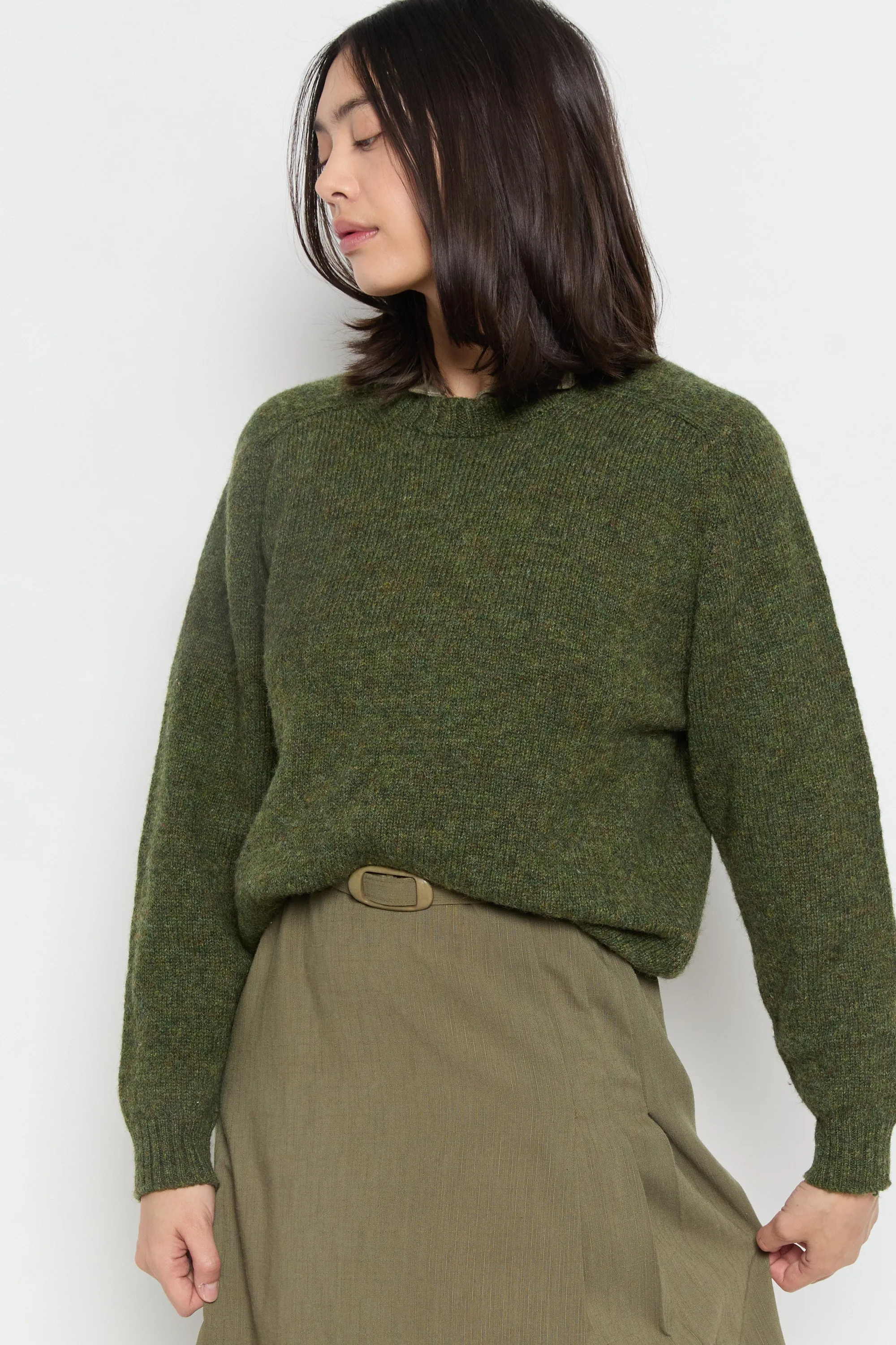 90s Olive Wool Lands End Crew Sweater L