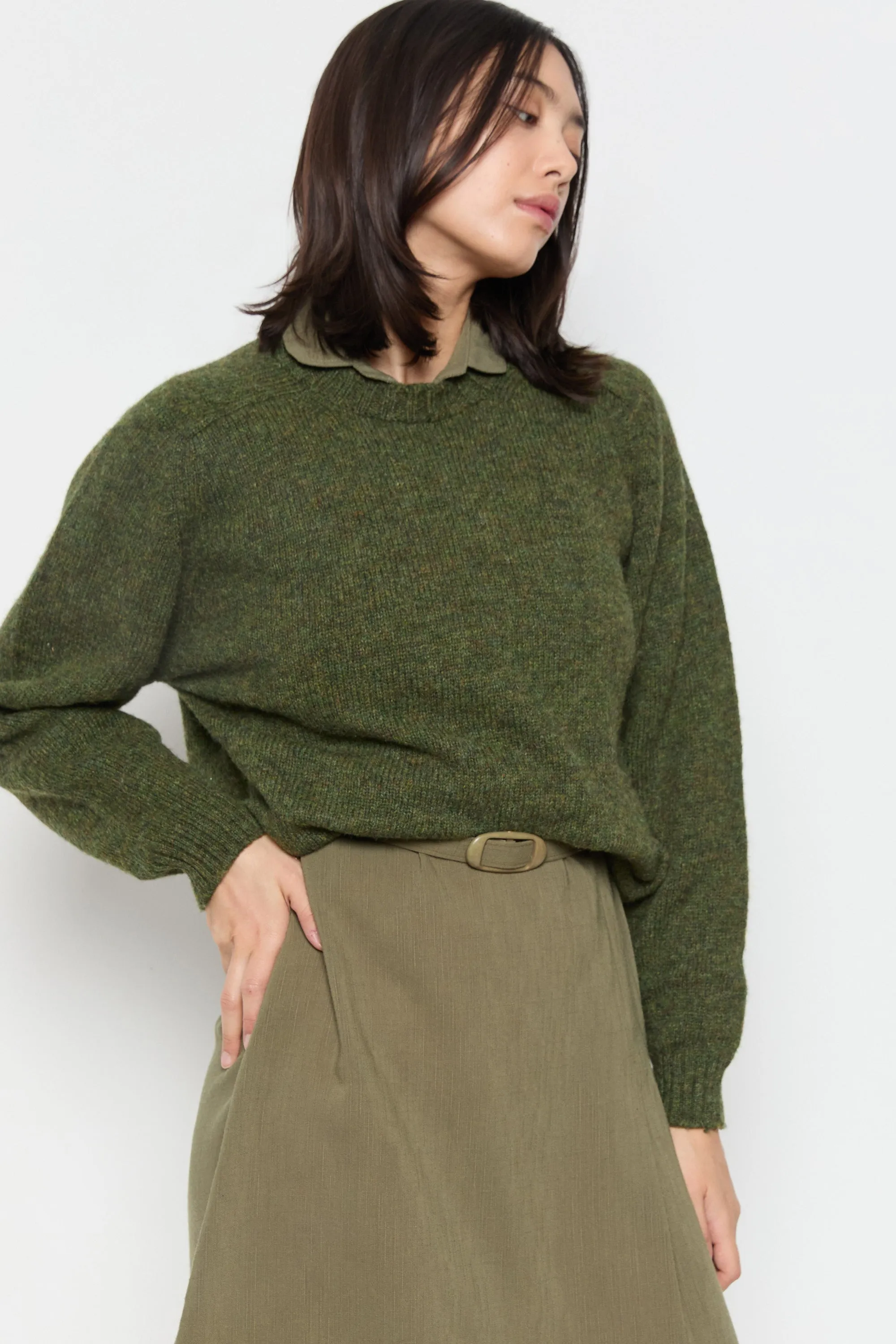 90s Olive Wool Lands End Crew Sweater L