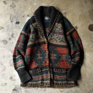 90's Woolrich ネイティブ柄 ショールカラー ハンドニットカーディガン 240125H