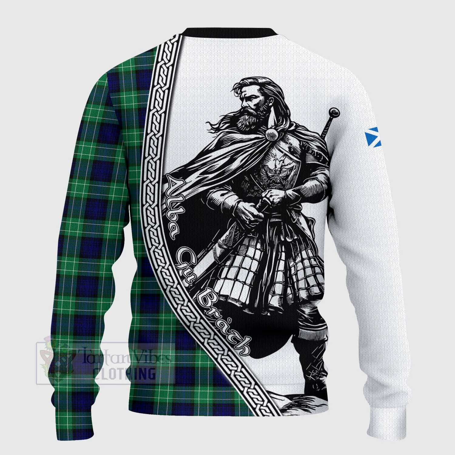 Abercrombie Tartan Clan Crest Knitted Sweater with Highlander Warrior Celtic Style