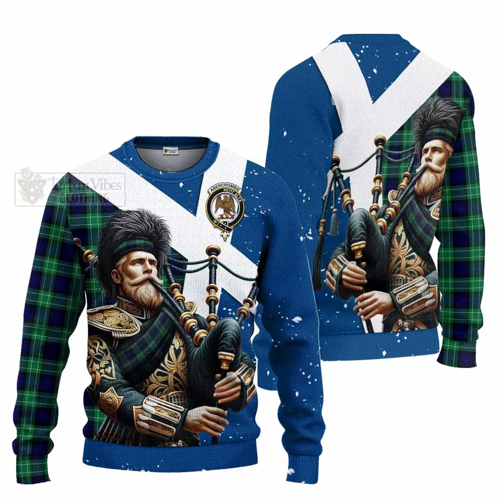 Abercrombie Tartan Knitted Sweater with Family Crest Scottish Bagpiper Vibes