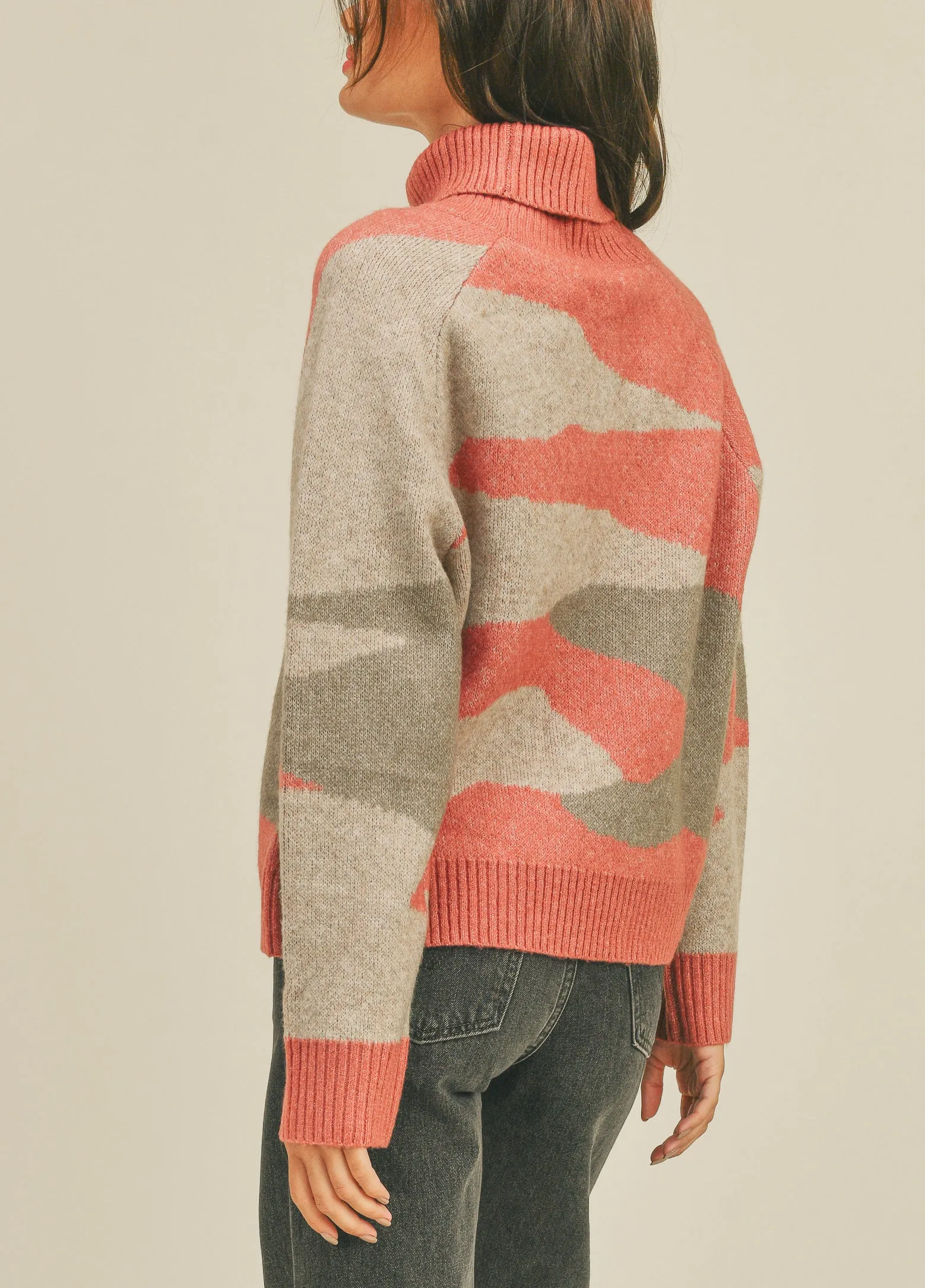 Abstract Print Canyon Rose Turtleneck Sweater