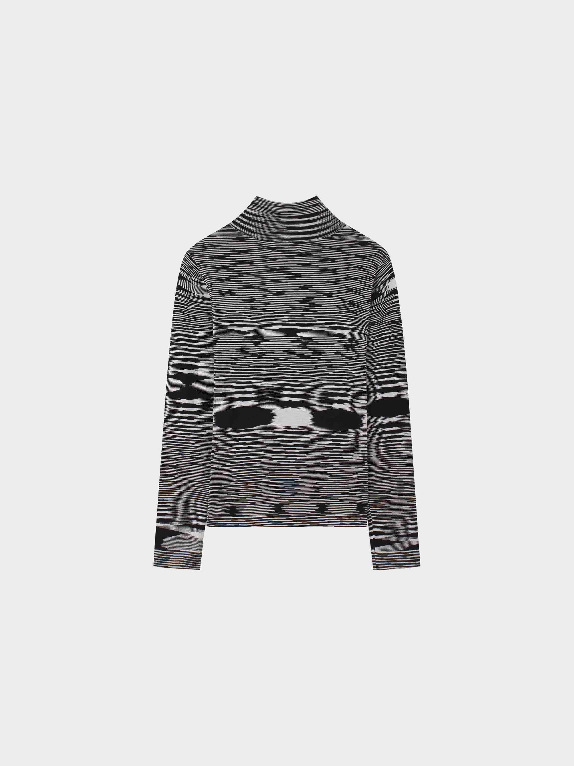 Abstract Stripe Knit Turtleneck-Blue/Black/White