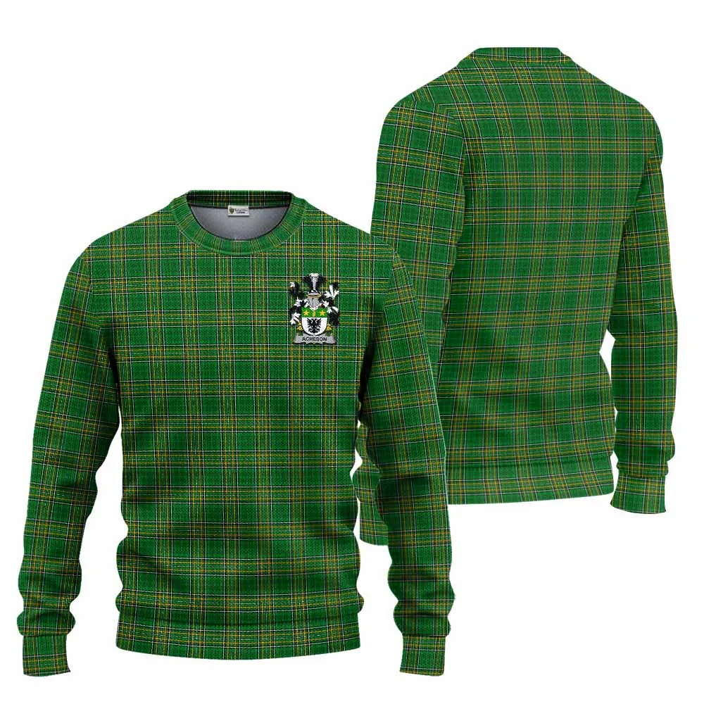 Acheson Irish Clan Tartan Knitted Sweater with Coat of Arms