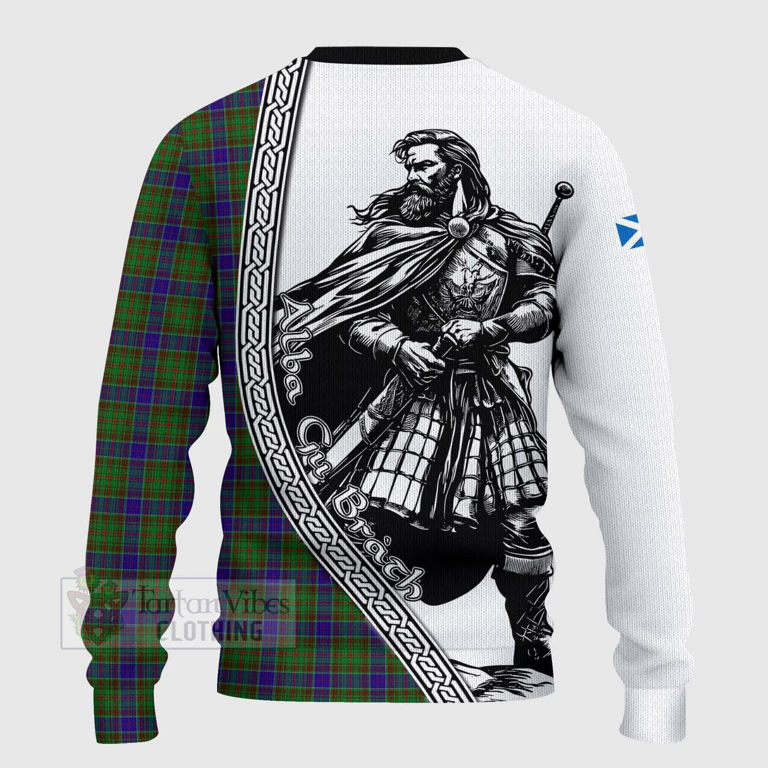 Adam Tartan Clan Crest Knitted Sweater with Highlander Warrior Celtic Style