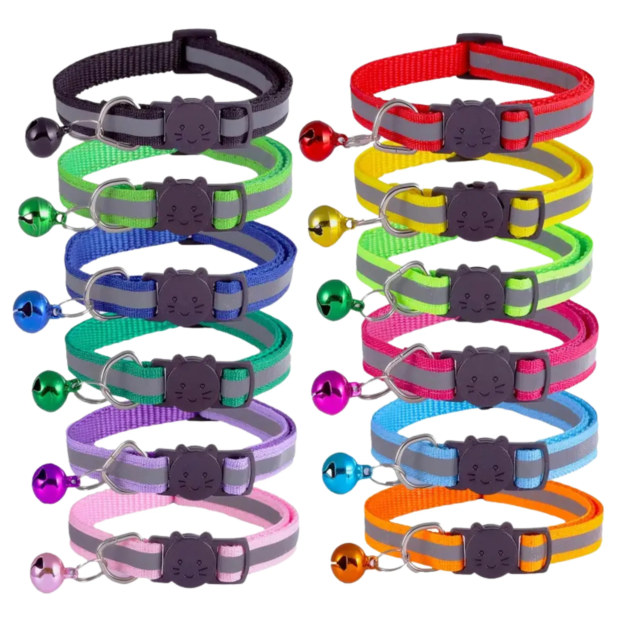 Adjustable Reflective Nylon Cat Collar With Bell - Large/Purple