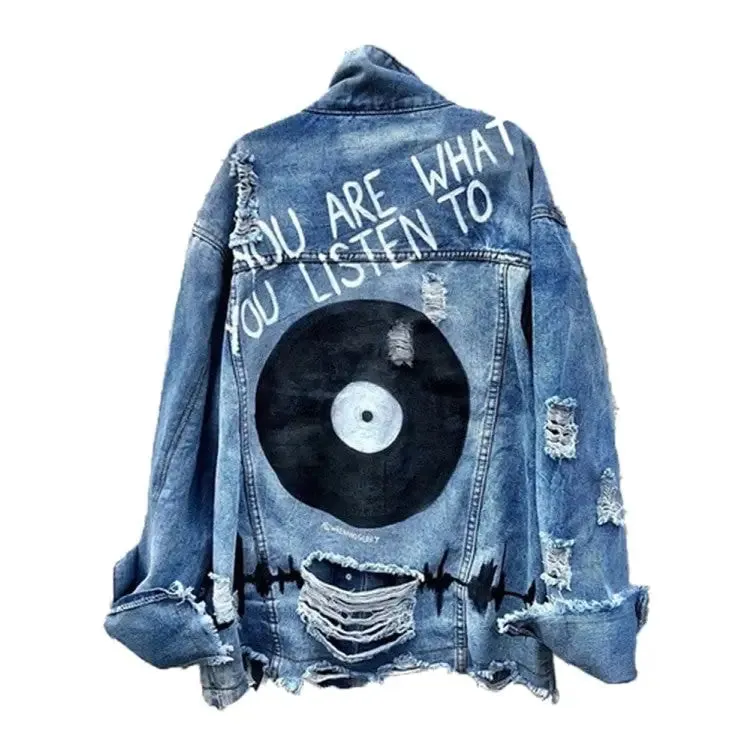 Aesthetic Vinyl Disc Denim Jacket