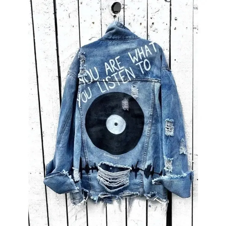 Aesthetic Vinyl Disc Denim Jacket