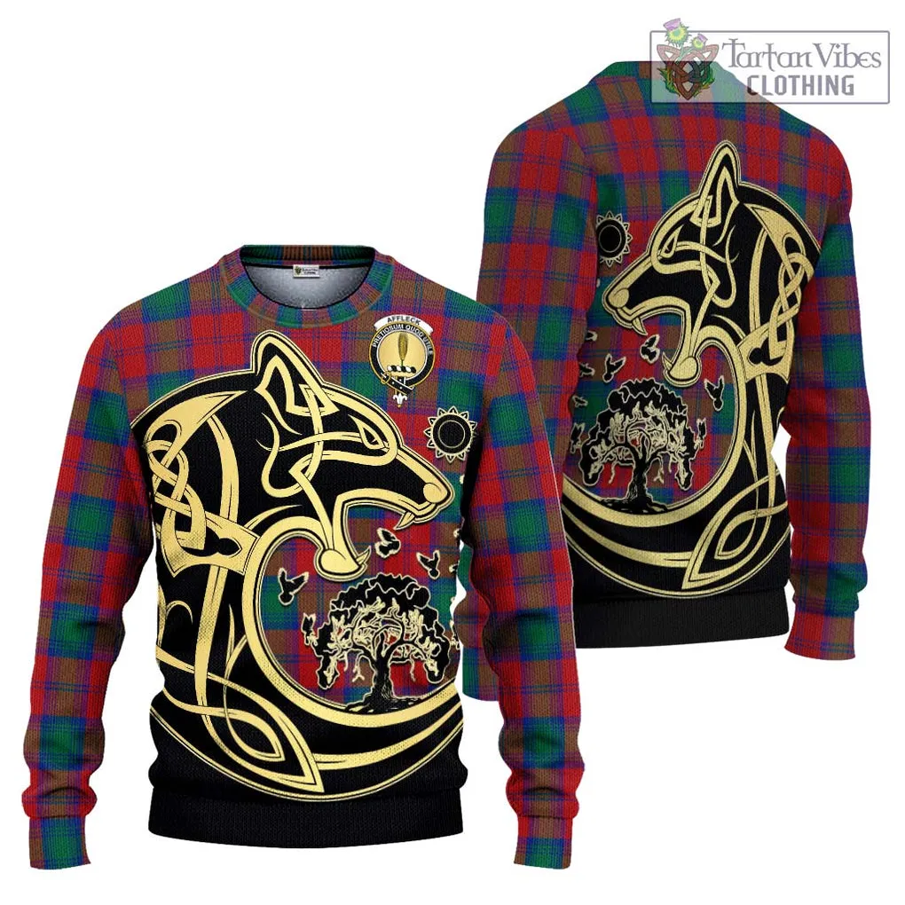 Affleck Tartan Ugly Sweater with Family Crest Celtic Wolf Style