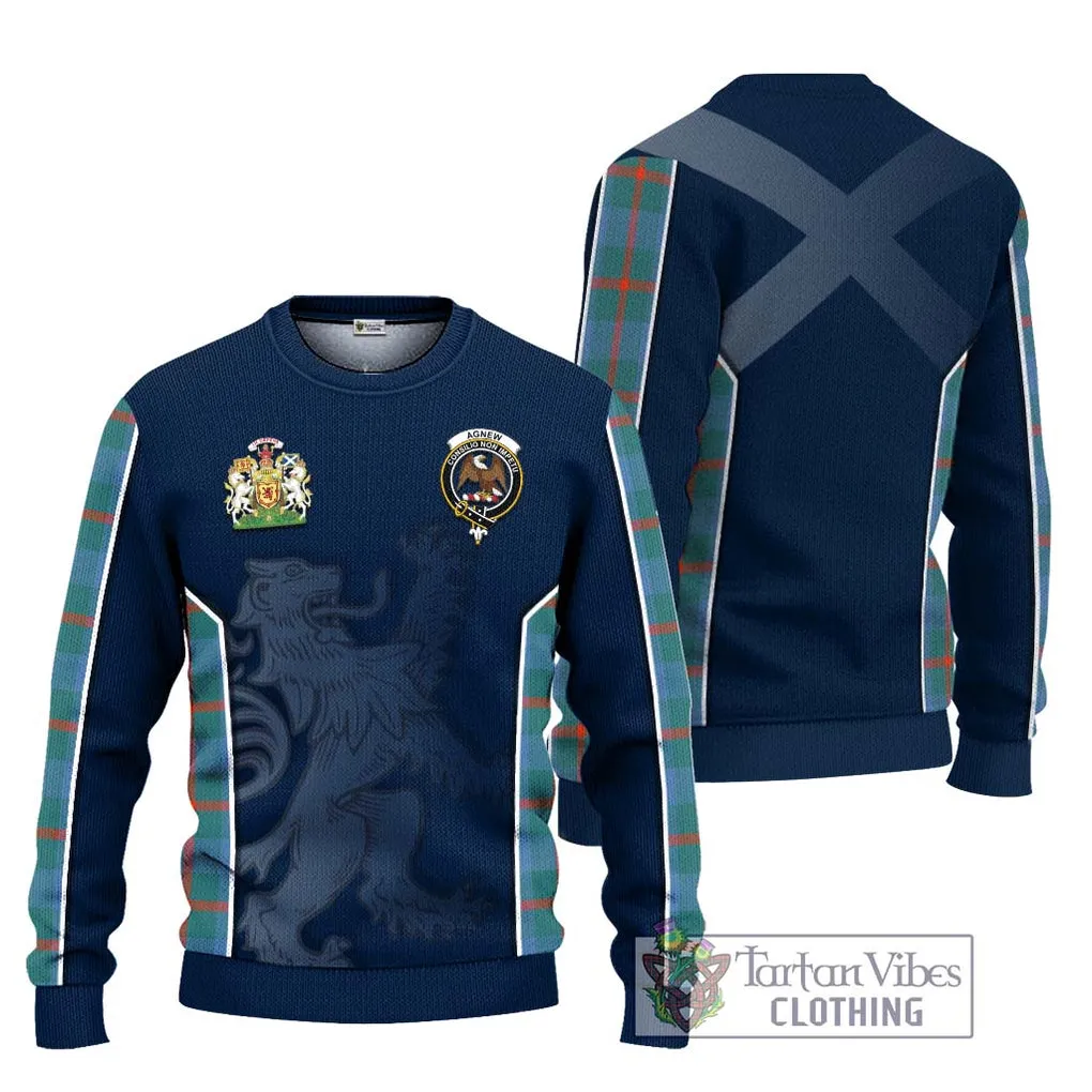 Agnew Ancient Tartan Ugly Sweater with Family Crest and Lion Rampant Vibes Sport Style