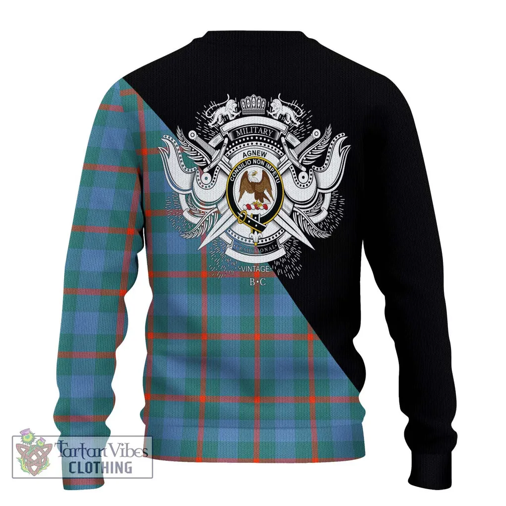 Agnew Ancient Tartan Ugly Sweater with Family Crest and Military Logo Style