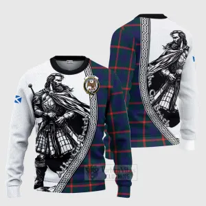 Agnew Tartan Clan Crest Knitted Sweater with Highlander Warrior Celtic Style