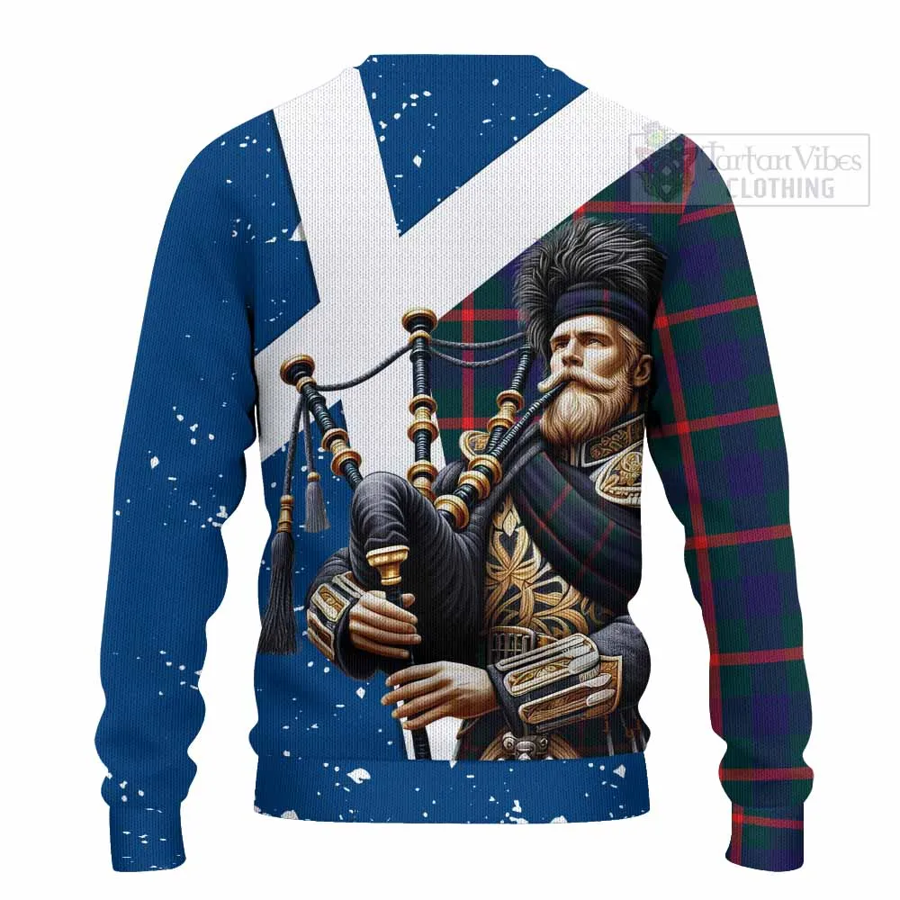 Agnew Tartan Knitted Sweater with Family Crest Scottish Bagpiper Vibes