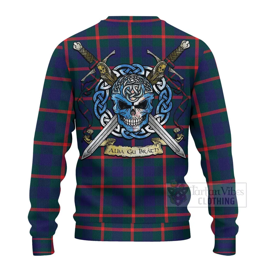 Agnew Tartan Ugly Sweater with Family Crest Celtic Skull Style