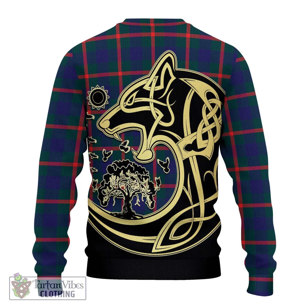 Agnew Tartan Ugly Sweater with Family Crest Celtic Wolf Style