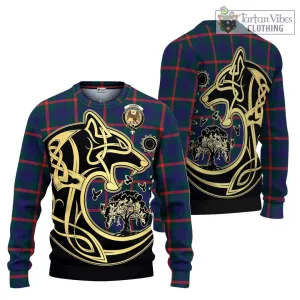 Agnew Tartan Ugly Sweater with Family Crest Celtic Wolf Style