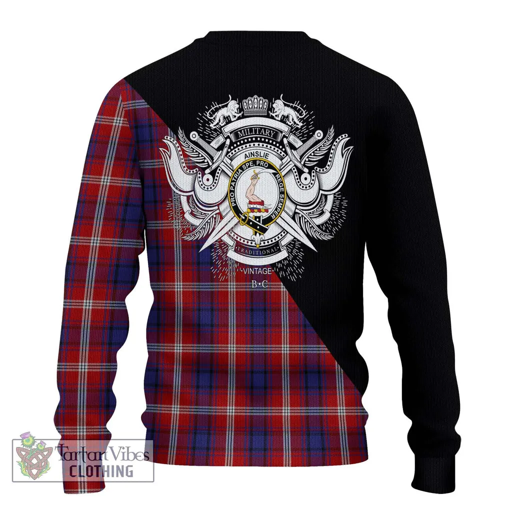 Ainslie Tartan Ugly Sweater with Family Crest and Military Logo Style