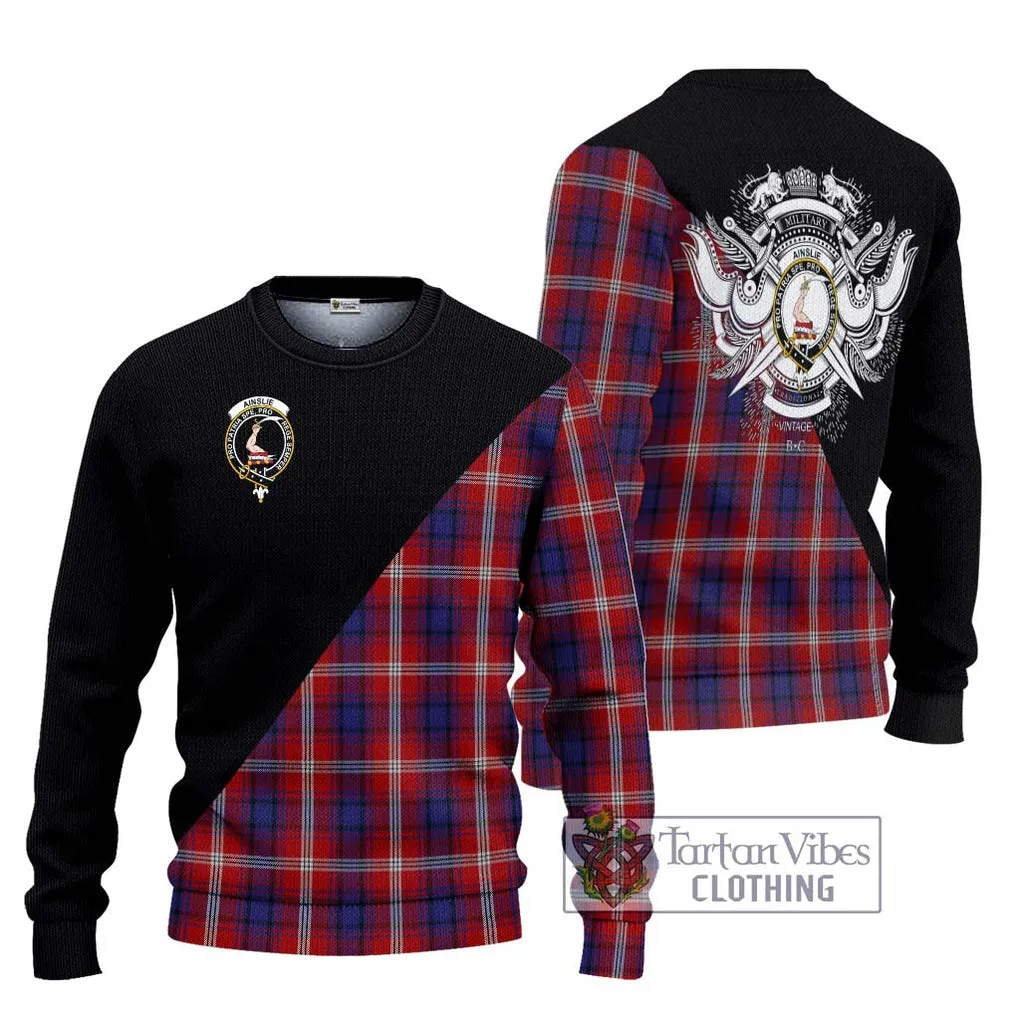 Ainslie Tartan Ugly Sweater with Family Crest and Military Logo Style