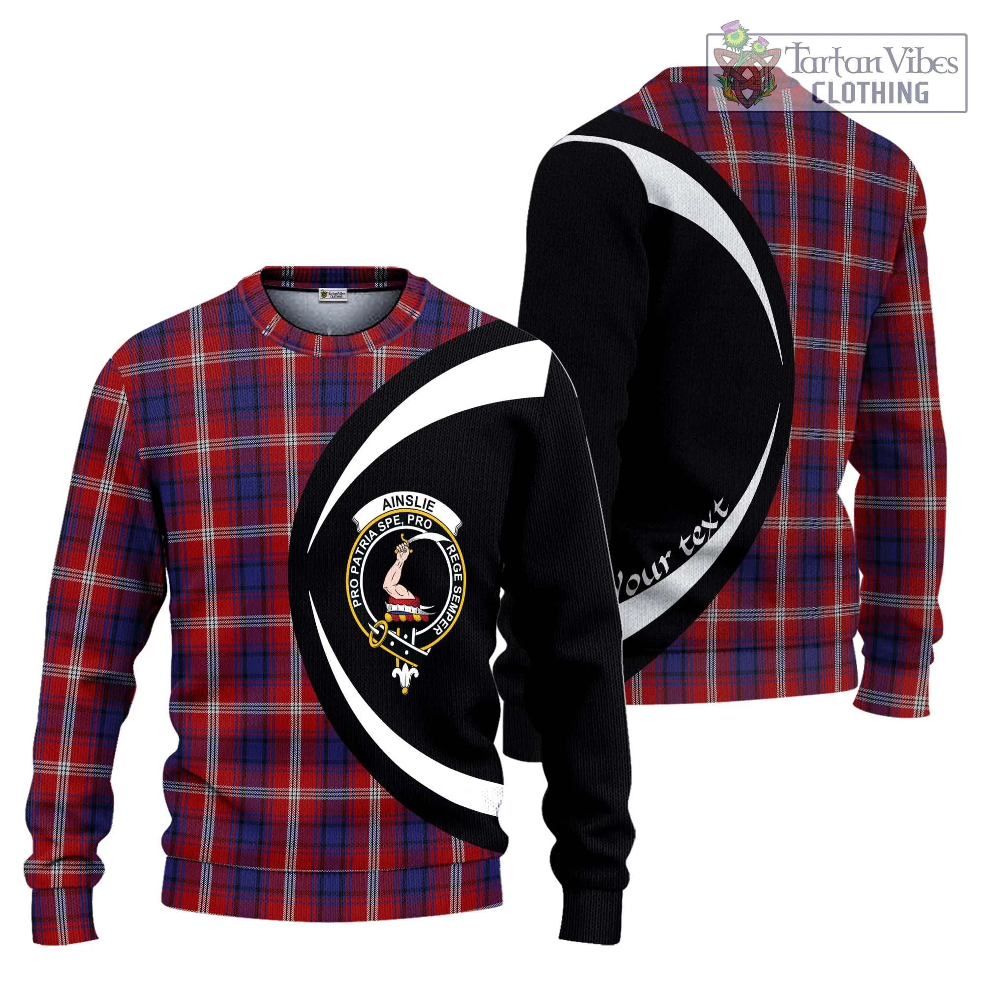 Ainslie Tartan Ugly Sweater with Family Crest Circle Style