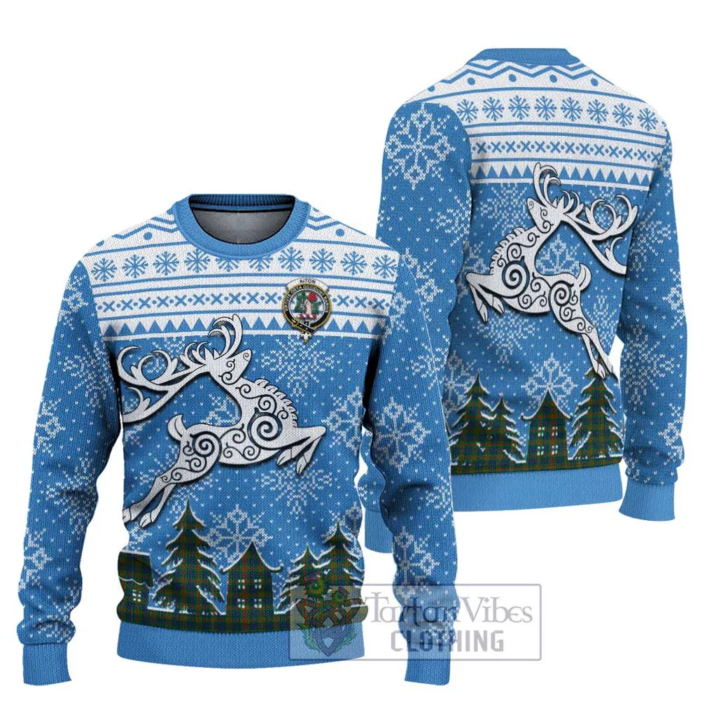 Aiton Clan Christmas Ugly Sweater with Tartan and Celtic Reindeer Style