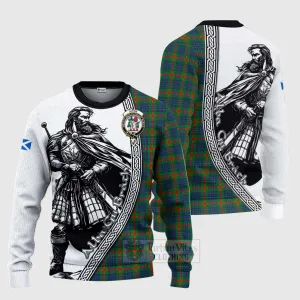 Aiton Tartan Clan Crest Knitted Sweater with Highlander Warrior Celtic Style