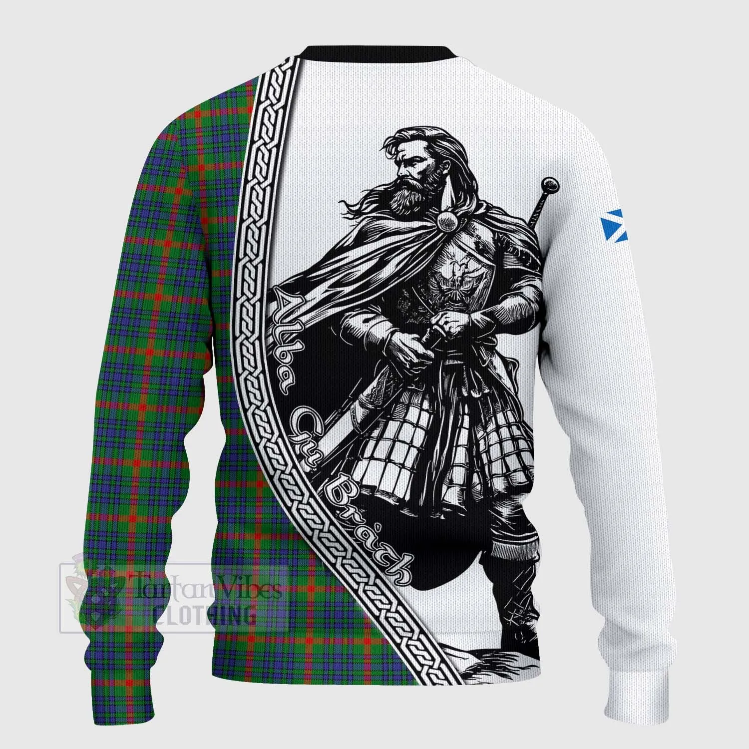 Aiton Tartan Clan Crest Knitted Sweater with Highlander Warrior Celtic Style