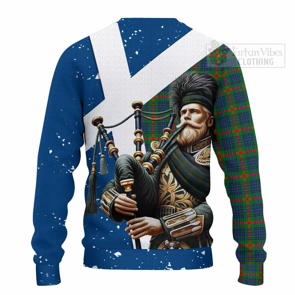 Aiton Tartan Knitted Sweater with Family Crest Scottish Bagpiper Vibes