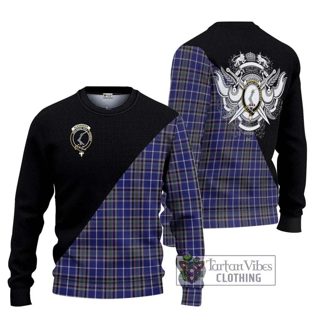 Alexander of Menstry Tartan Ugly Sweater with Family Crest and Military Logo Style