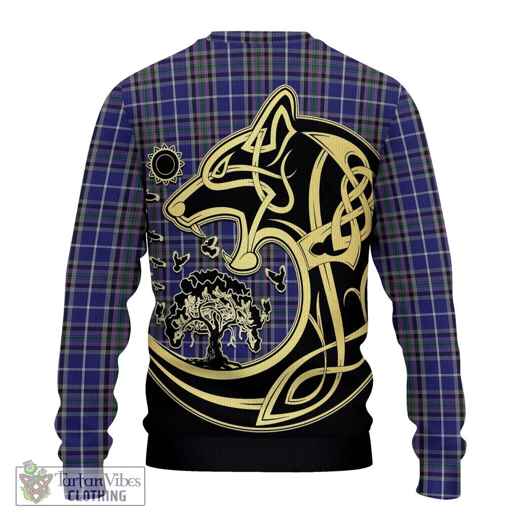 Alexander of Menstry Tartan Ugly Sweater with Family Crest Celtic Wolf Style