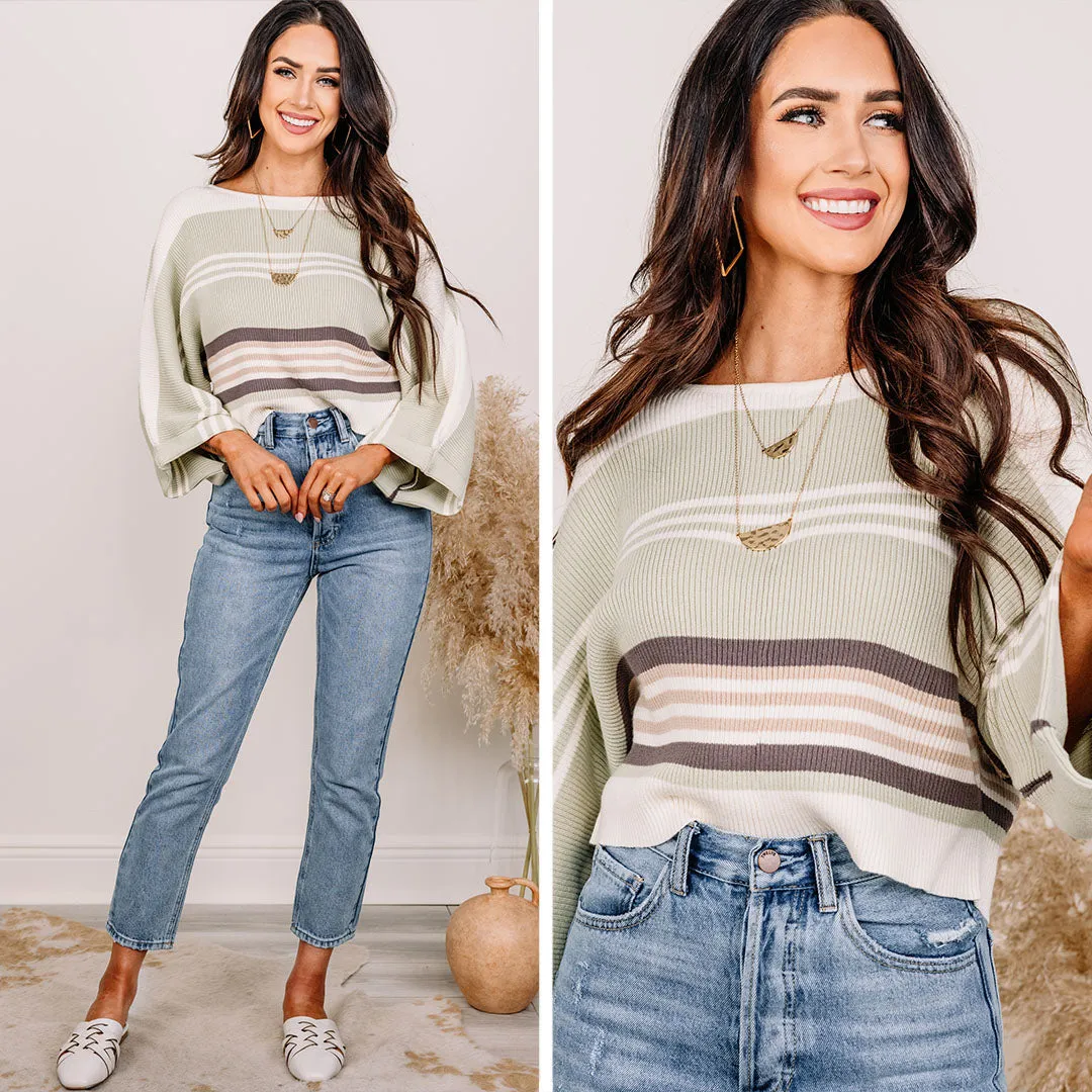 All Caught Up Sage Green Striped Sweater