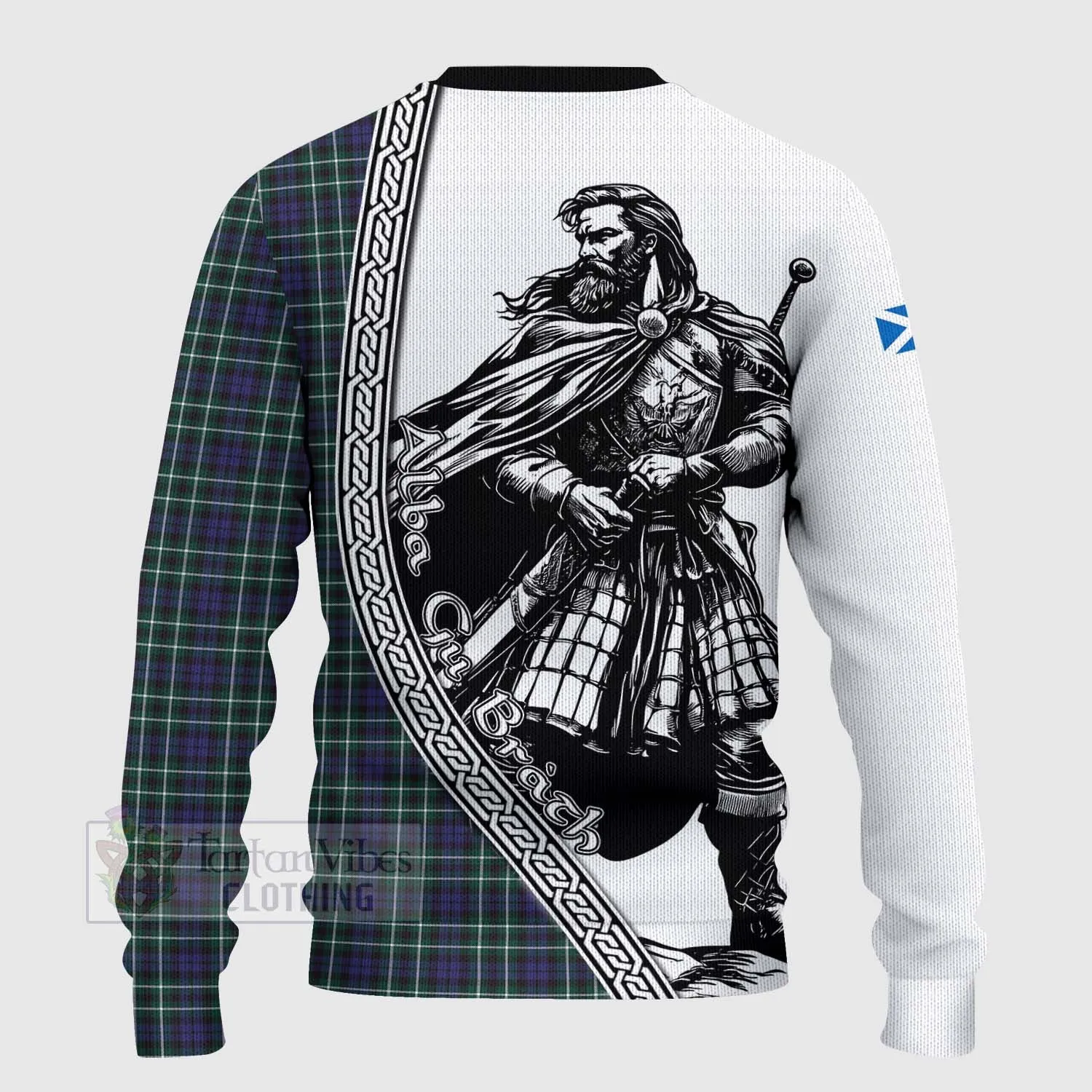 Allardice Tartan Clan Crest Knitted Sweater with Highlander Warrior Celtic Style