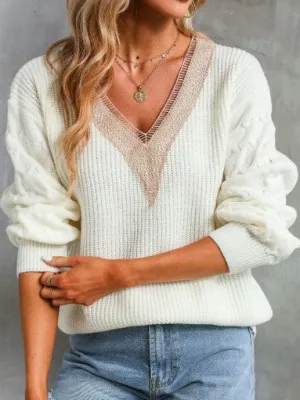 Allegra Crotchet Sleeve V Neck Sweater