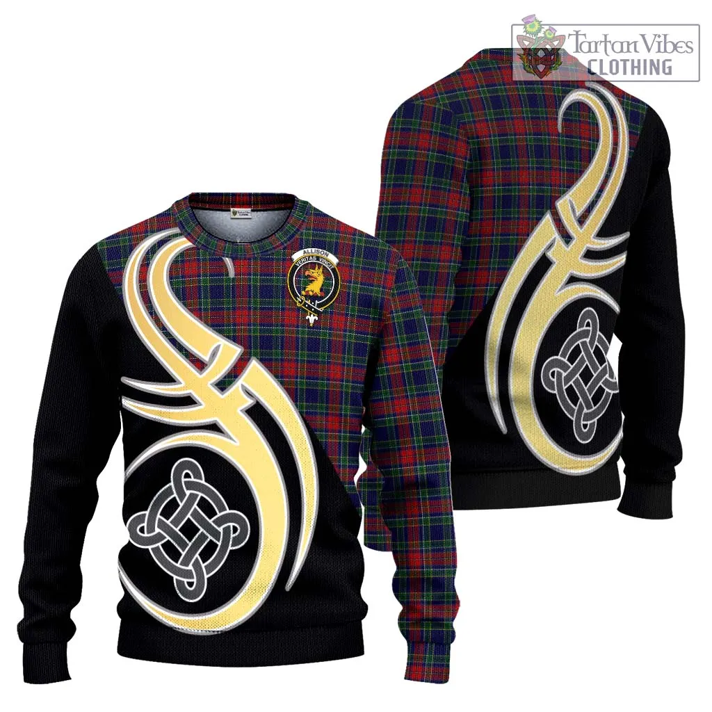 Allison Red Tartan Ugly Sweater with Family Crest and Celtic Symbol Style