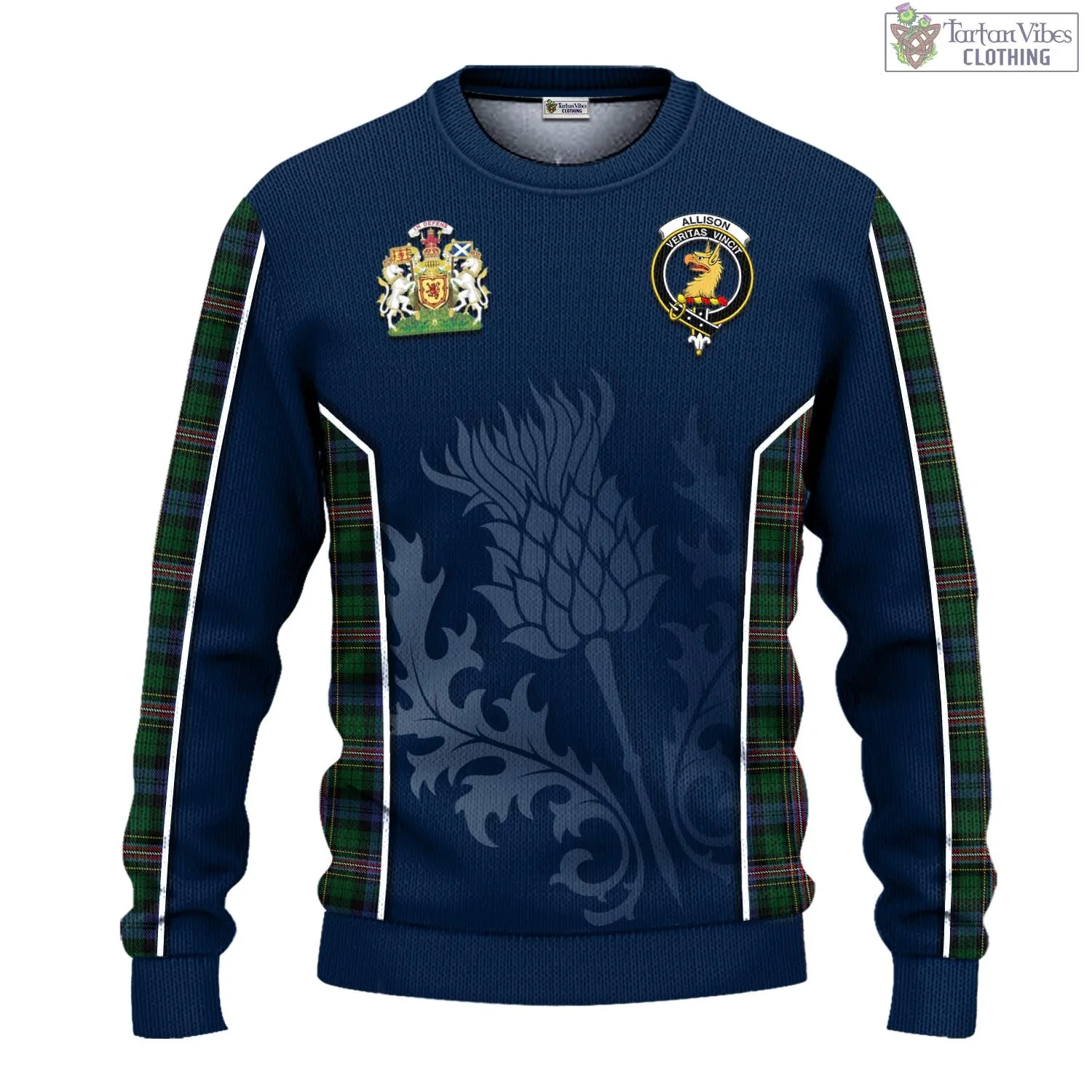 Allison Tartan Knitted Sweatshirt with Family Crest and Scottish Thistle Vibes Sport Style