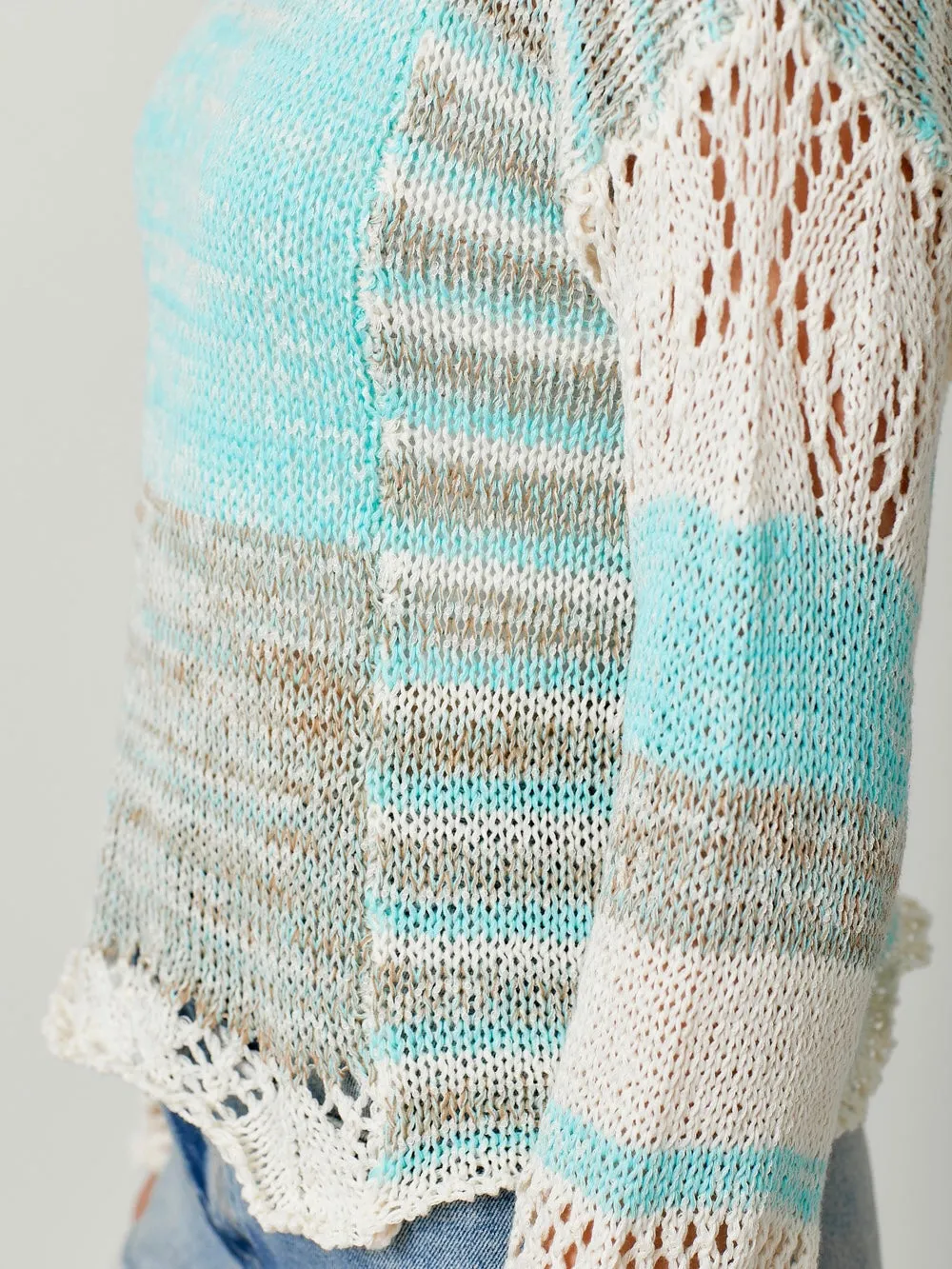 Amaia Crochet Hoodie Sweater -Seafoam Mix