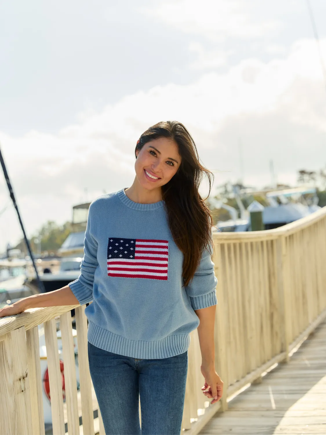 American Flag Sweater in Light Blue