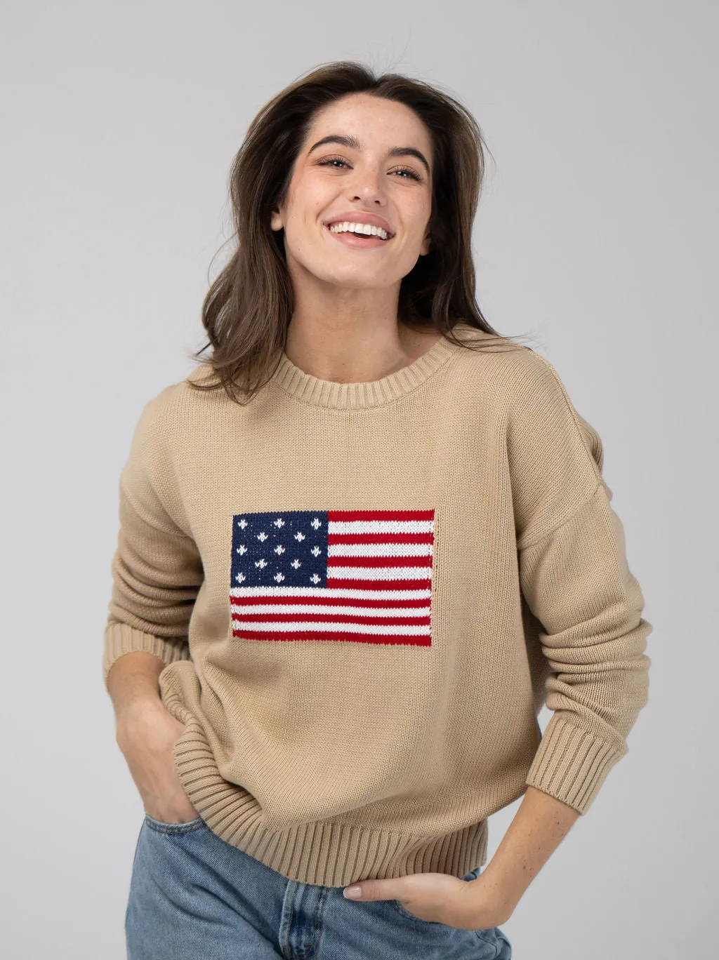 American Flag Sweater in Tan