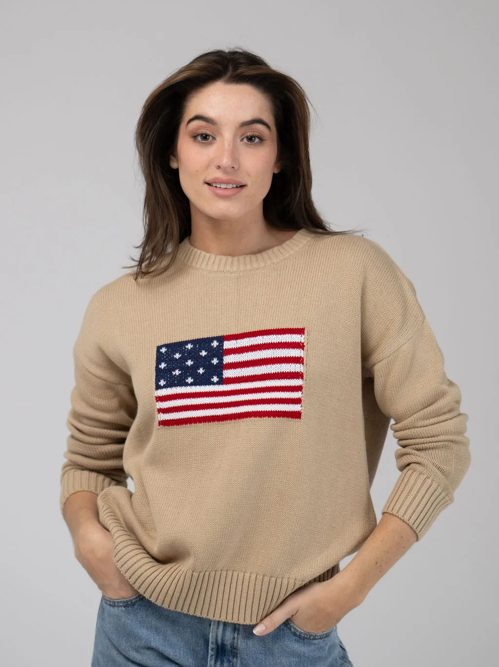 American Flag Sweater in Tan