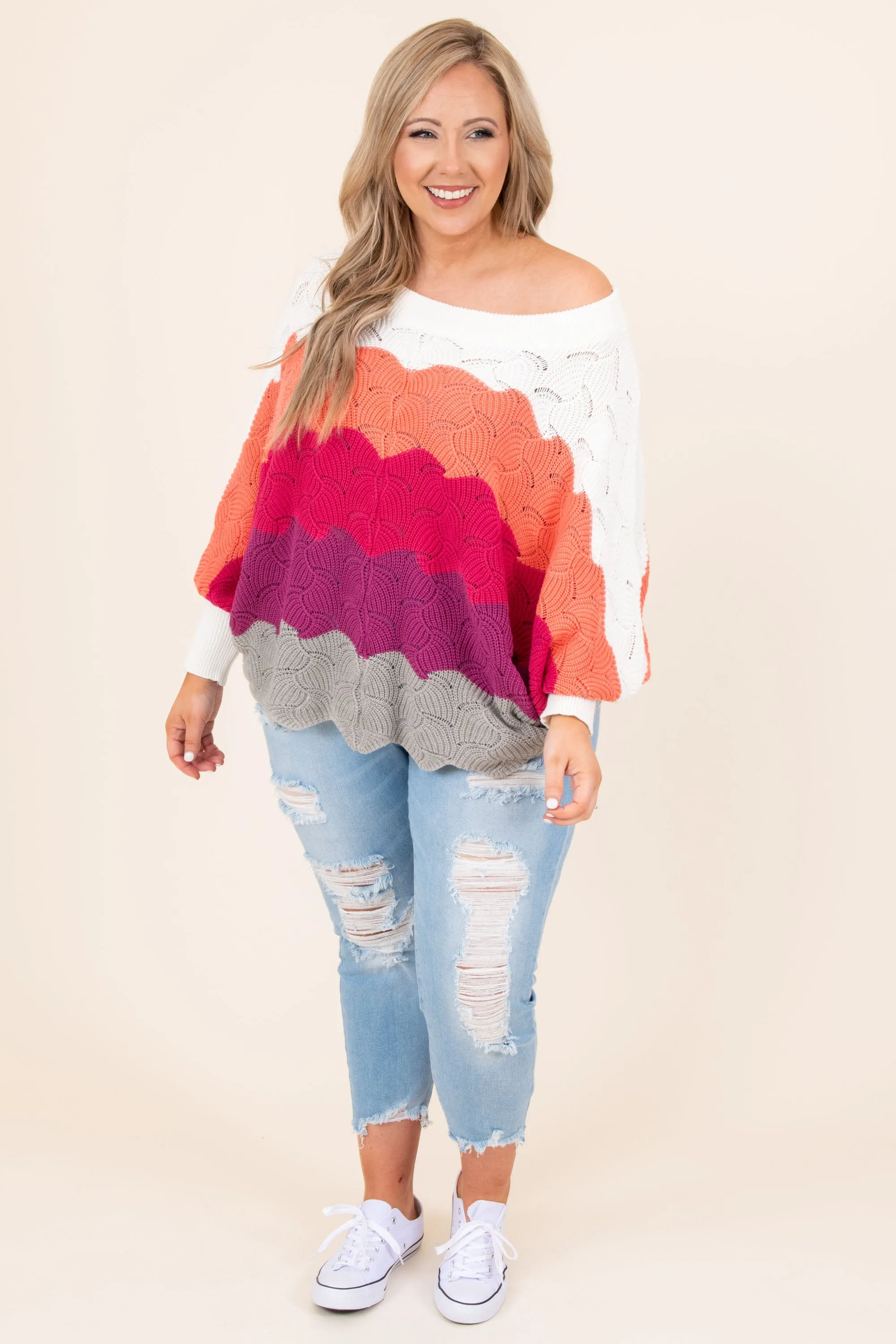 Angel In You Sweater, Coral-Magenta