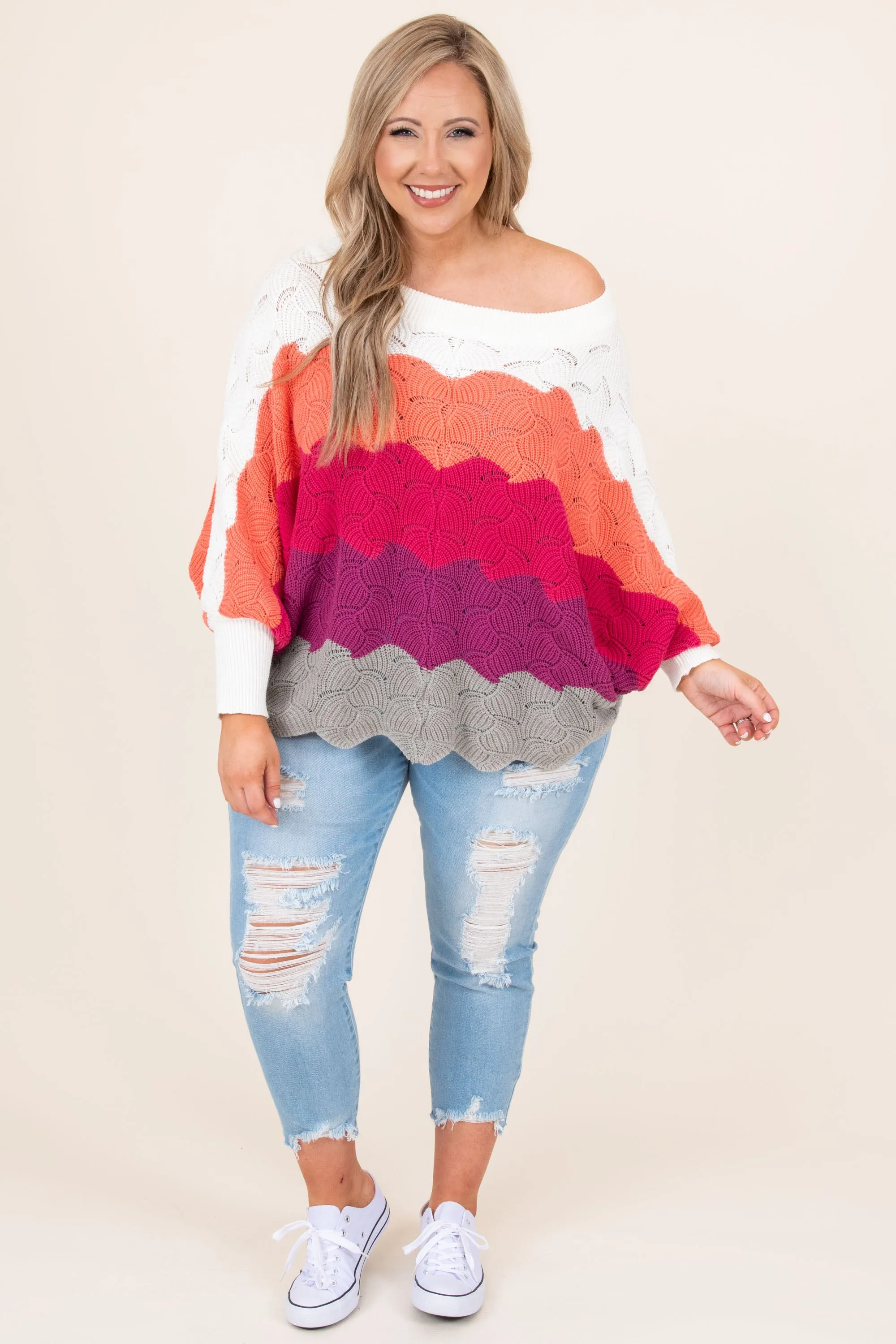 Angel In You Sweater, Coral-Magenta